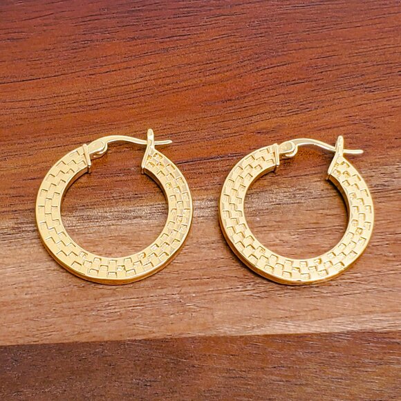 14K Gold Womens Etched Hoop Earrings Ladies Textured 14 K Silver Hoops Jewelry